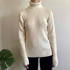 Cream cable knit turtleneck sweater - Anne Klein